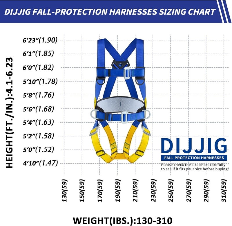 DIJJIG Universal Full Body Fall Protection Safety Harness with Dorsal D-Ring and Mating Buckle Legs，roofing harness construction harness ANSI/ASSP Compliant,internal Shock Absorbing landyard&Hook - Image 2